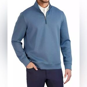 Hickey Freeman 1/4 Zip Pullover Striped Long Sleeve Mens Size Small Blue